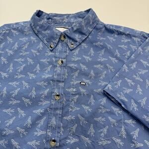 Peau De Loup Blue Button-Up Shirt with White Leaf Motif